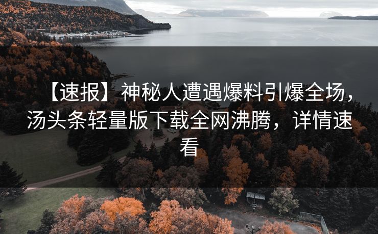 【速报】神秘人遭遇爆料引爆全场，汤头条轻量版下载全网沸腾，详情速看