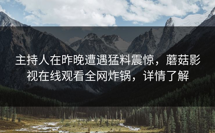 主持人在昨晚遭遇猛料震惊，蘑菇影视在线观看全网炸锅，详情了解