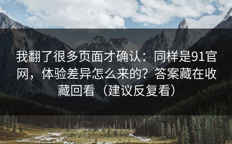 我翻了很多页面才确认：同样是91官网，体验差异怎么来的？答案藏在收藏回看（建议反复看）
